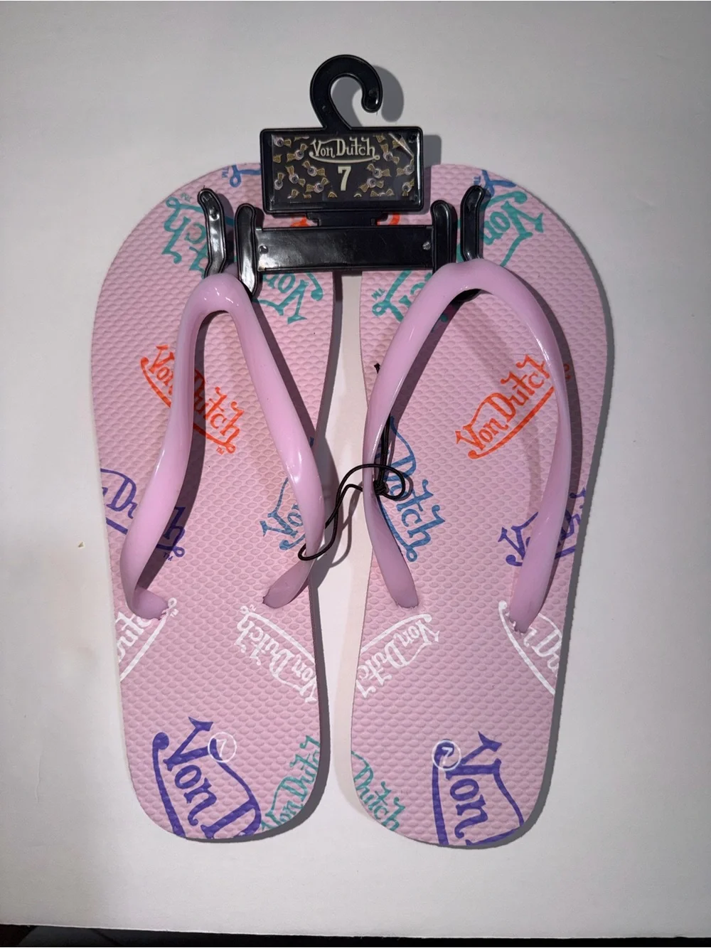 Von Dutch Pink Logo Pattern Flip Flops